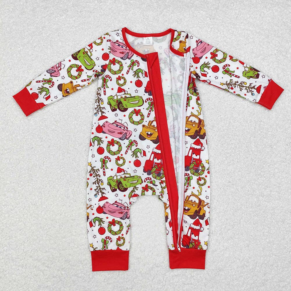 Aier Wholesale - Vente Barboteuse – bébé - Barboteuse zippée verte en forme de voiture de Noël pour bébé et nourrisson1