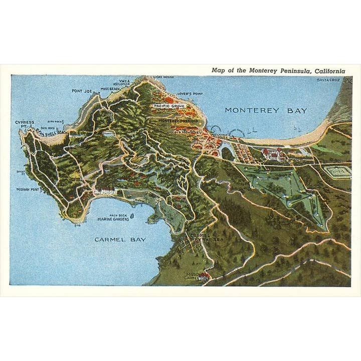 Found Image Press – Großhandel Magnete – Magnet CR-08 Karte der Monterey-Halbinsel, Kalifornien