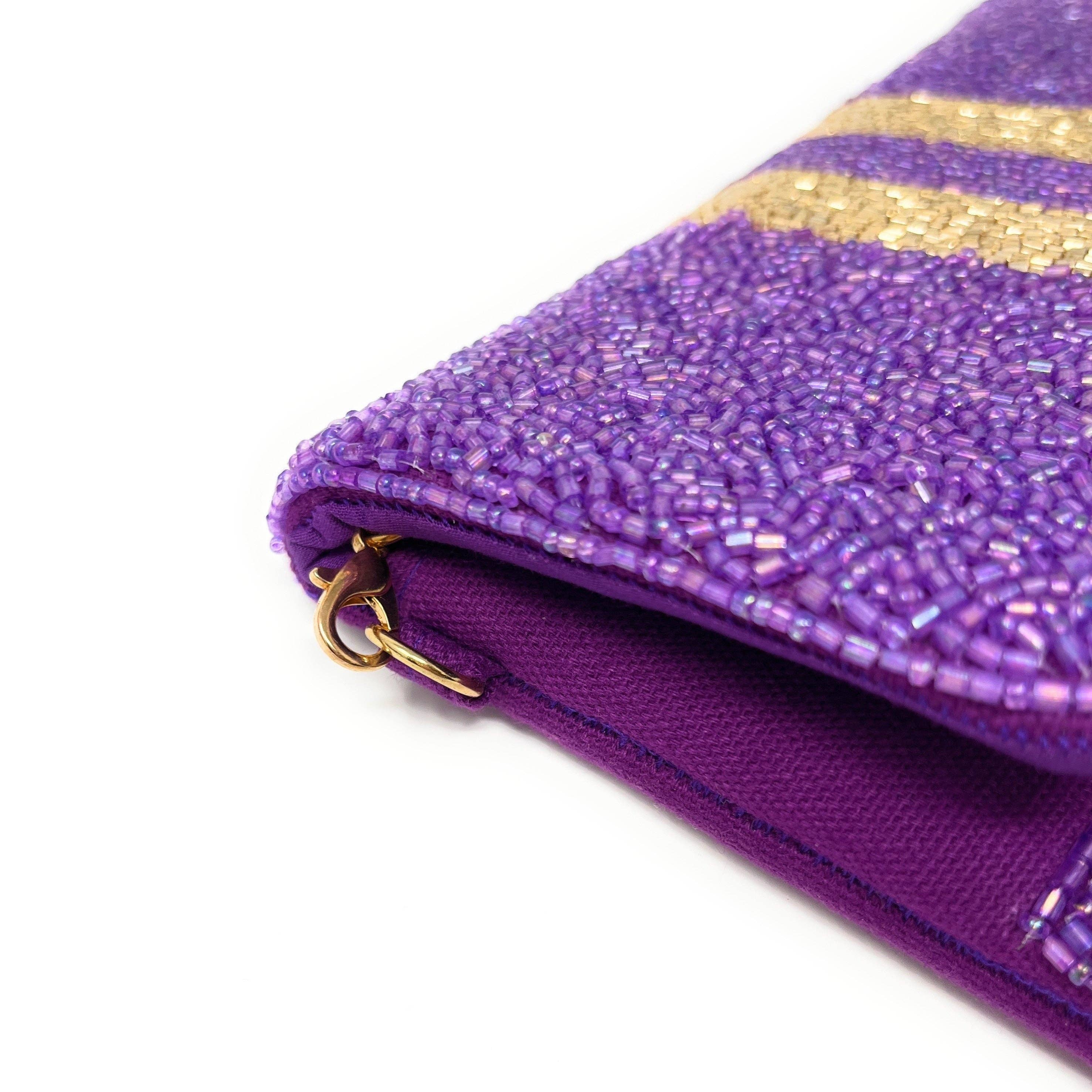 Twine and Love – wholesale Clutch bag – women's – Purple Gold Small Beaded Clutch Purse5