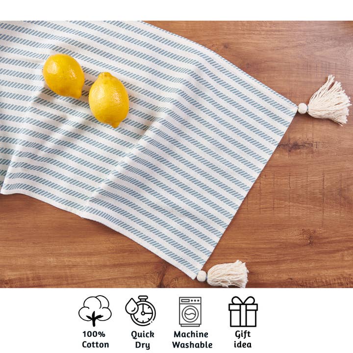 Blue Stripe Table Runner 36 inch, 100% Cotton, With Tassels for wholesale on Faire3