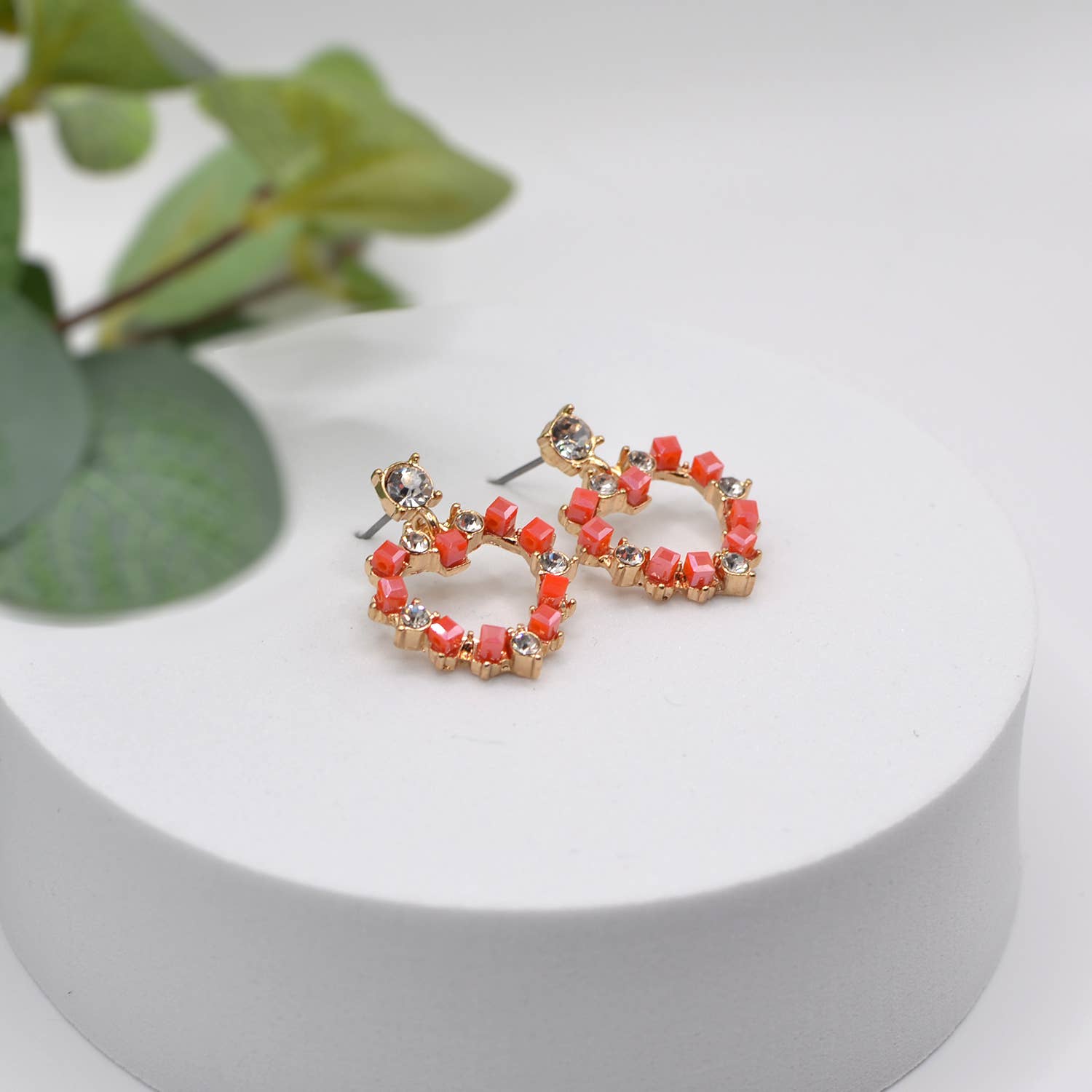 StarryNYC - Wholesale Dangle Earrings - Square Glass Bead and Rhinestone Bead on Heart Post Earrings2