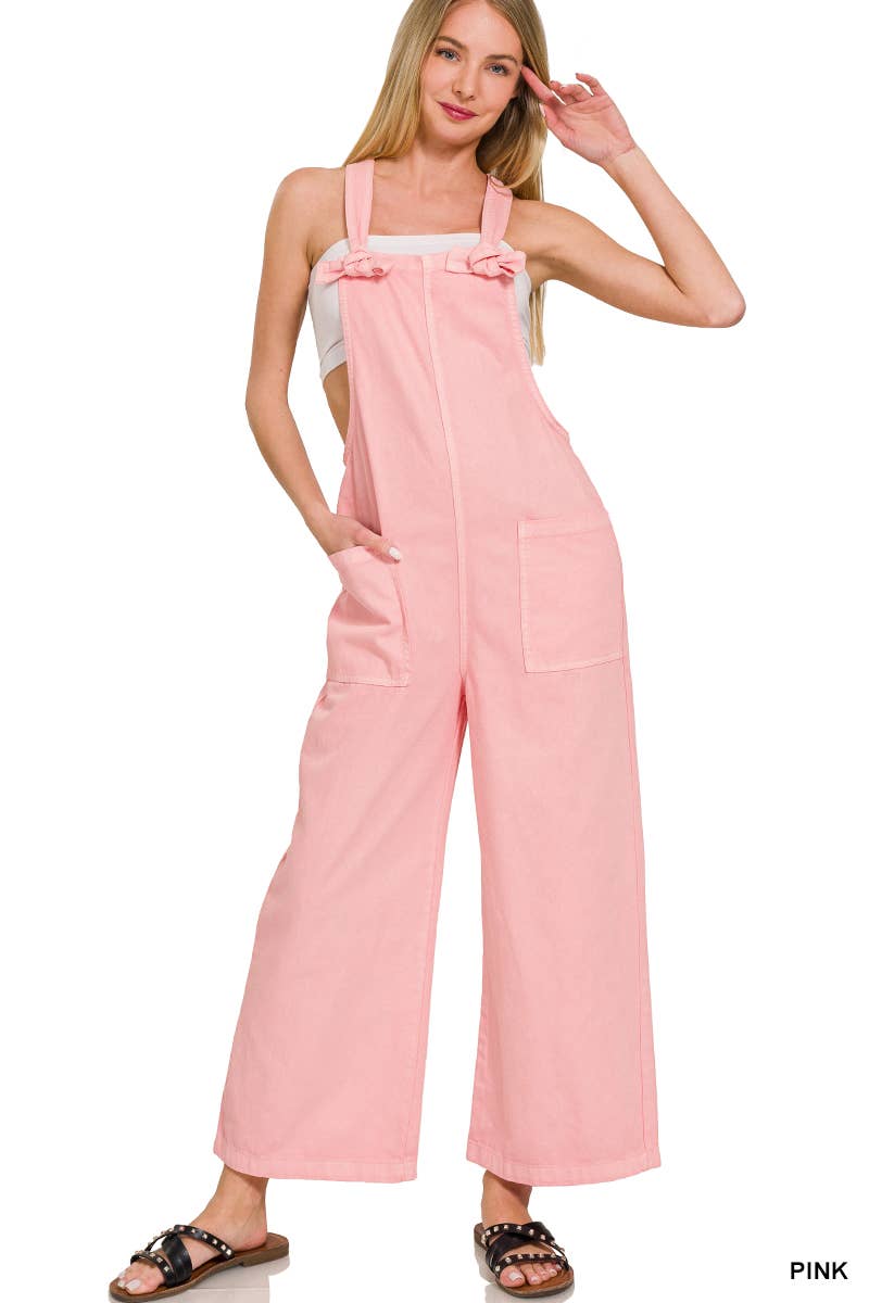 42POPS - Wholesale Jumpsuit - Women's - ..1013 Washed Knot Strap Pockets Jumpsuit SI-263486
