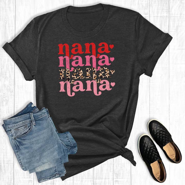 Leopard Nana Stacked Valentine Graphic Tee for wholesale by The Way Down South
