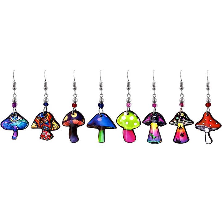 Gypsy Rose - Wholesale Dangle Earrings - ACRYLIC PSYCHEDELIC MUSHROOM SHAPED EARRINGS