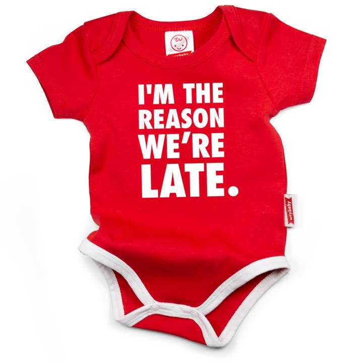 Wry Baby - Wholesale Bodysuit (Non-Footed) - Baby - I'm The Reason We're Late | Funny Baby Clothing | Red0