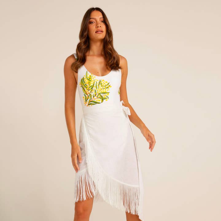Love, Bonfire the Label - Wholesale Swim Cover Up - Women's - White Sands Fringe Sarong1