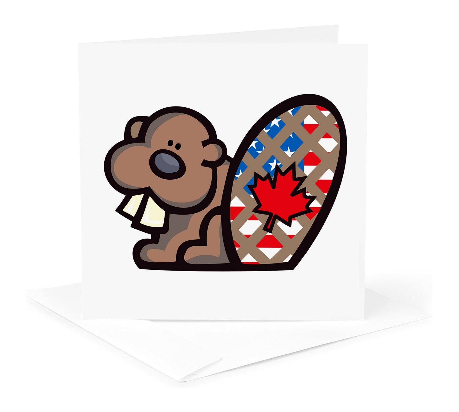 3dRose - Vente Carte de vœux classique - 3dRose, Carte de vœux mignonne avec un castor américain canadien, fierté nationale animale, dessin animé0