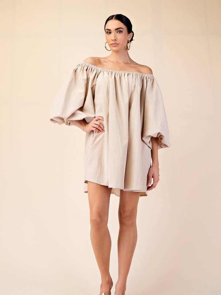 Glam - Wholesale Dress - Women's - Puff-Sleeve Off-The-Shoulder Mini Dress