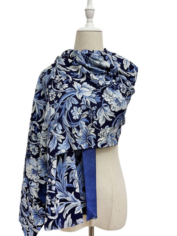 Decorative Leaf Floral Print Wool Frayed Scarf for wholesale by Fashion Scarf World
