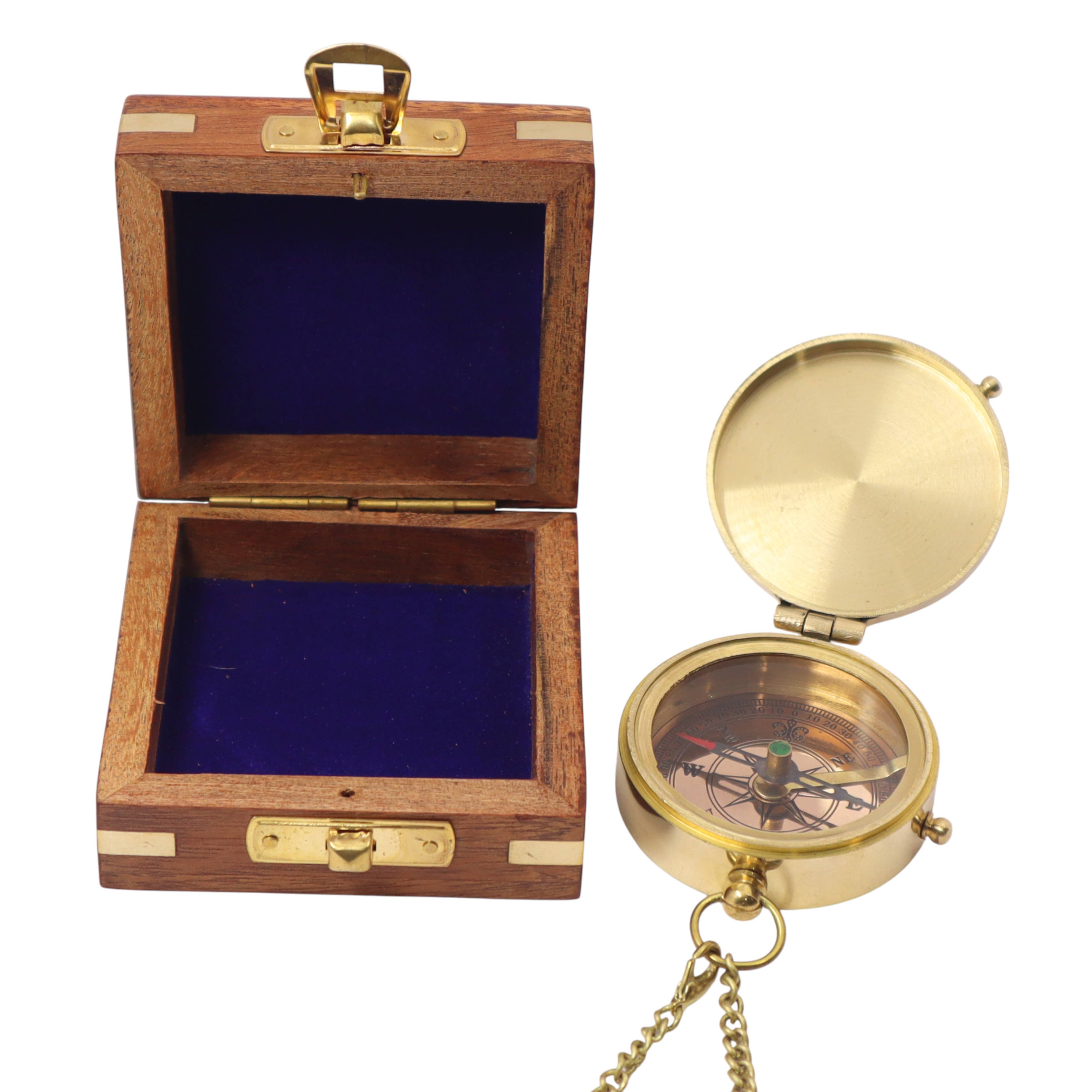 Dollond & Co. – wholesale Navigational compass – Personalised Brass Flat Compass with Wooden Box4