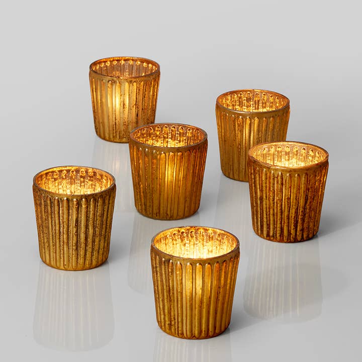 Jamali Garden - Wholesale Candle Holder - Ribbed Amber Mercury Glass Votive Holder1