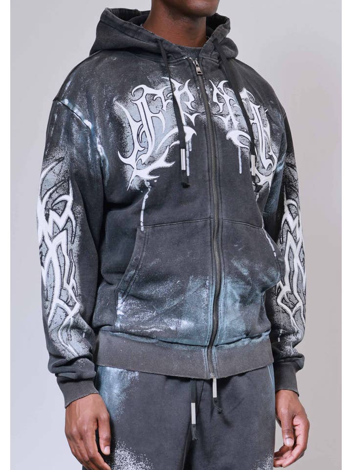 Black Y2K TRIBAL FULL ZIP HOODIE for wholesale on Faire3