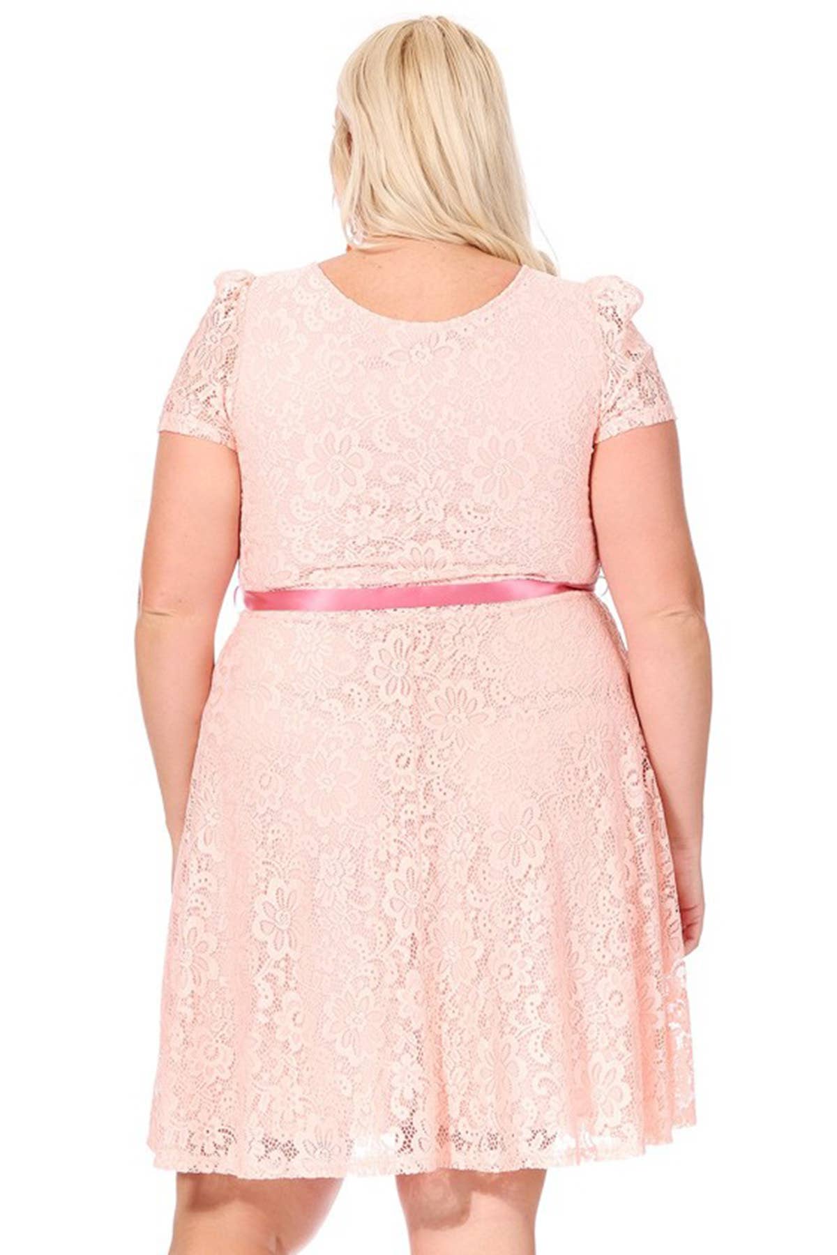 MOA COLLECTION - Vente Robe – femme - Robe midi de soirée en dentelle à manches courtes pour femmes grande taille22