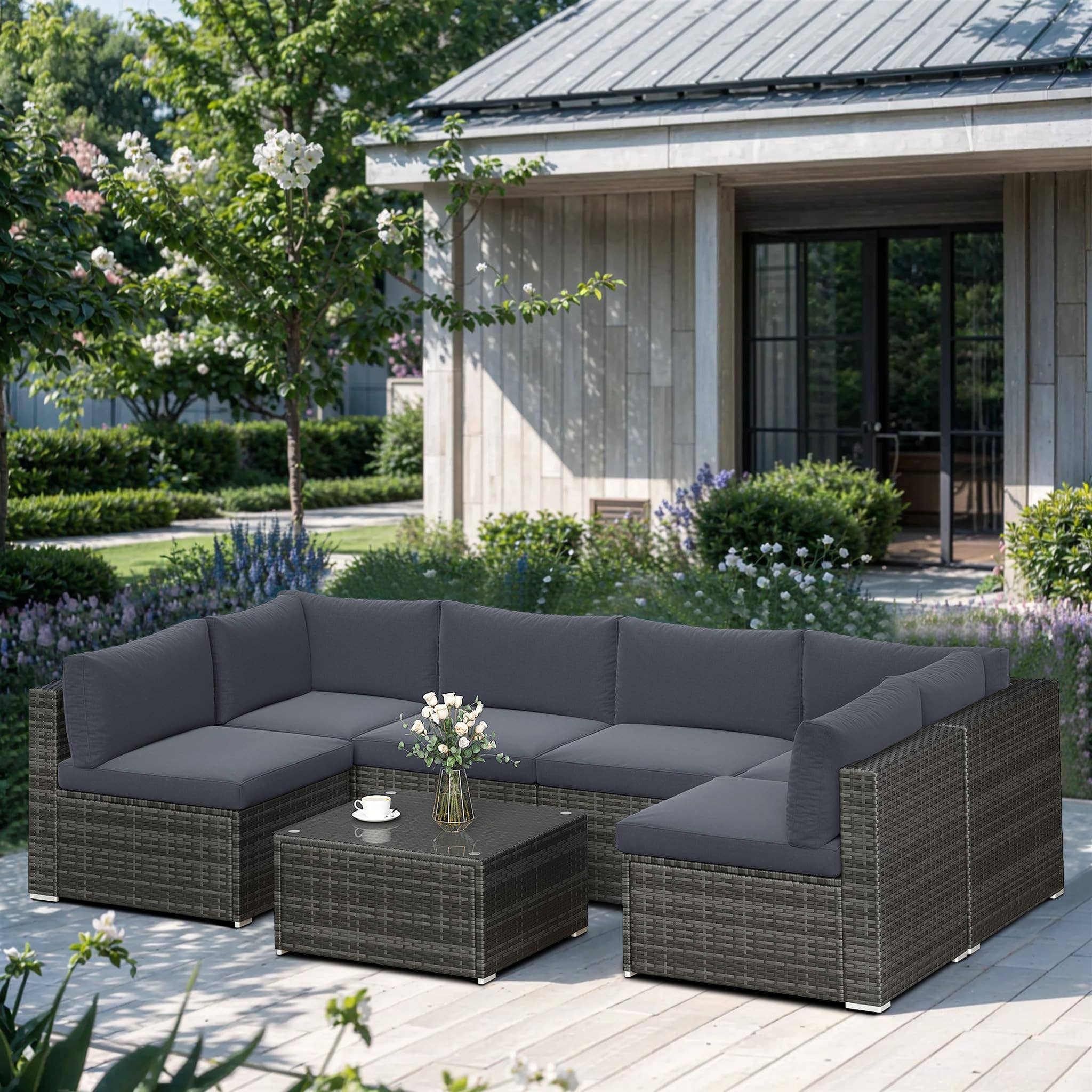 Heynemo - Wholesale Patio Set - 7 Piece Patio Furniture Sets, All Weather Gery PE Wicker2