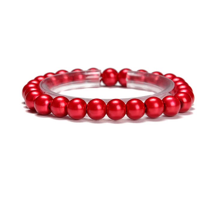 CRCBEADS - Wholesale Beaded bracelet - Bright Red Glass Pearl Smooth Round Bracelet Beads Size 6mm - 12mm 7.5'' Length