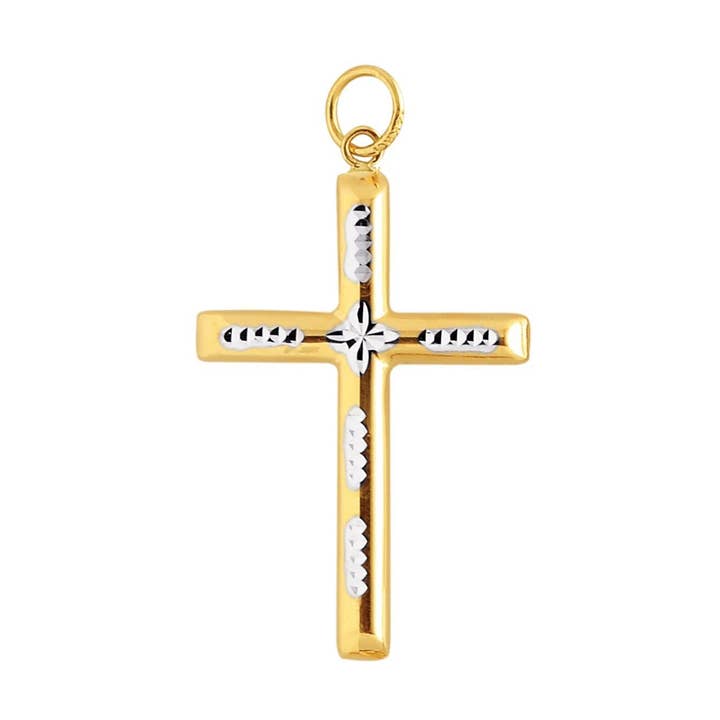 14K geel+wit+roségoud glanzende diamant geslepen fancy kruis hanger voor wholesale door The Diamond Deal