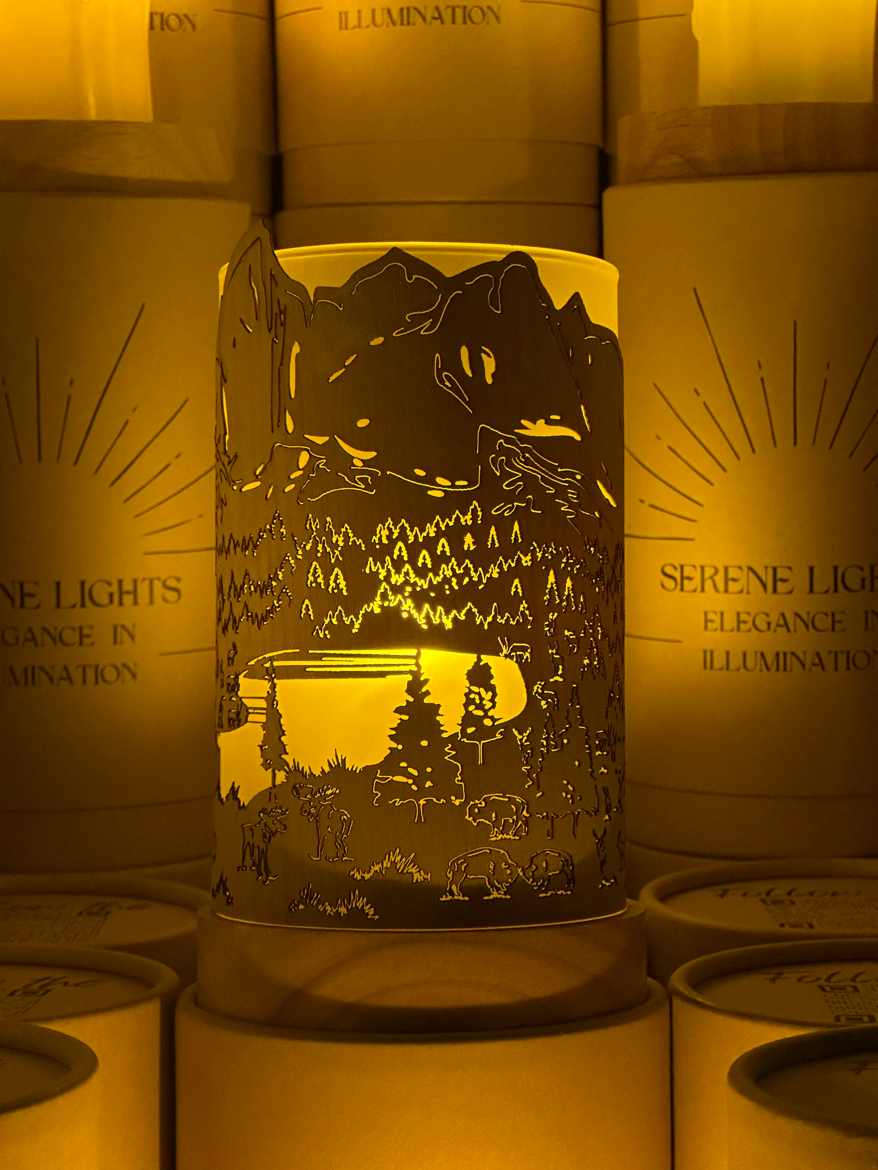 Serene Lights - Wholesale Flameless Candle - Grand Teton, Decorative Candle Holder – Laser Etched, Handmade Wood Veneer, Rechargeable LED Candle2