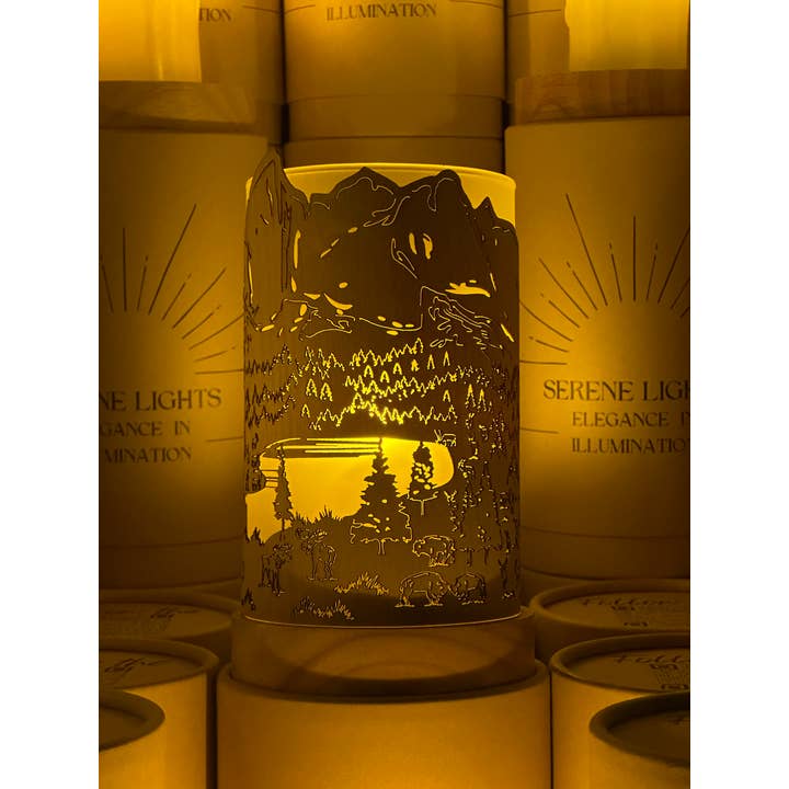 Serene Lights - Wholesale Flameless Candle - Grand Teton, Decorative Candle Holder – Laser Etched, Handmade Wood Veneer, Rechargeable LED Candle
2