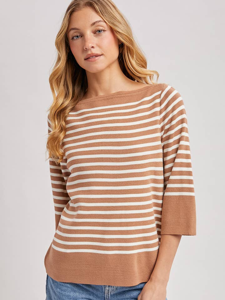 STRIPED BOAT NECK KNIT PULLOVER TOP for wholesale by Bluivy