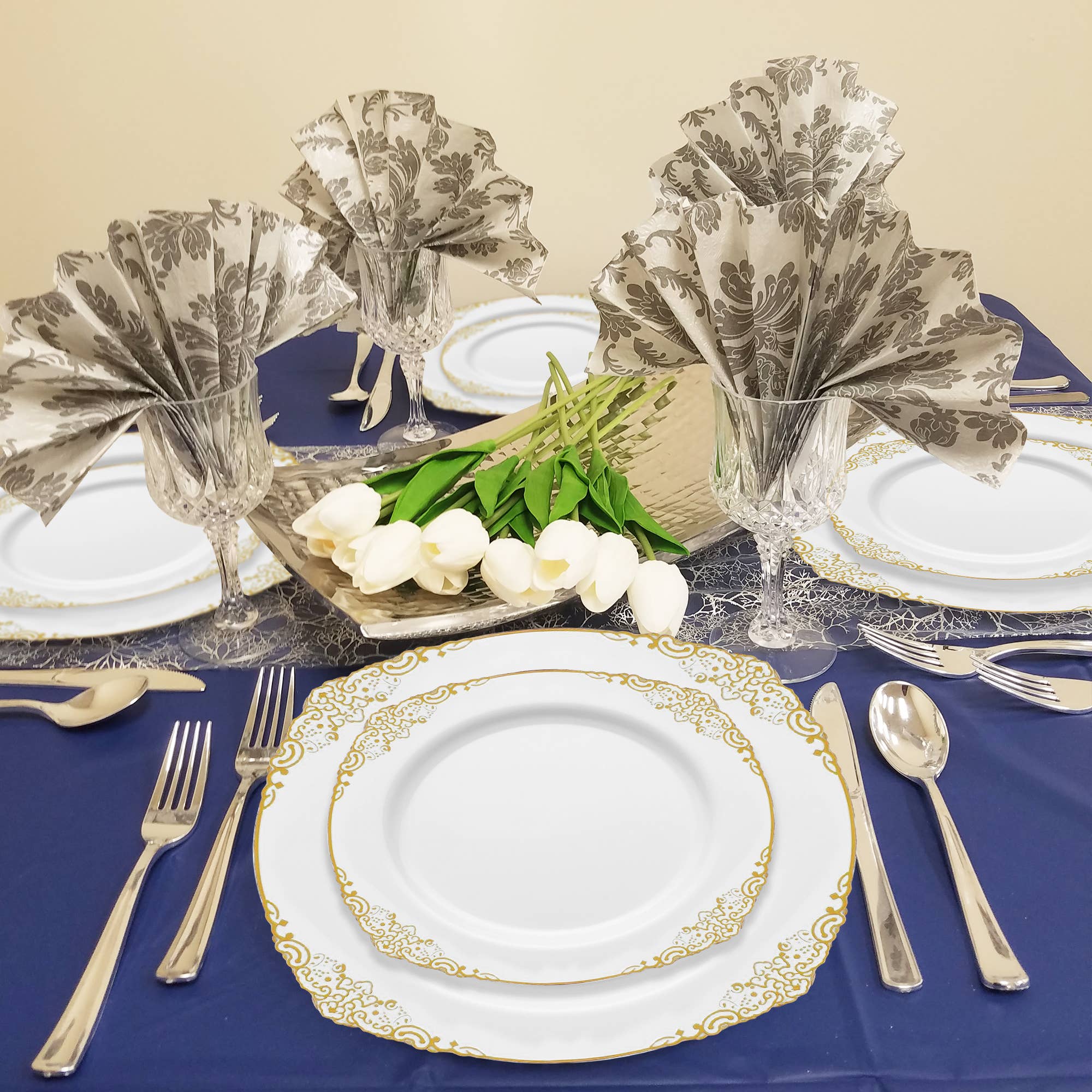 Smarty had a Party - Wholesale Disposable Plate - 10.25" White Gold Fancy Plastic Dinner Plates - 120 pcs7