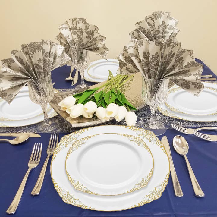 Smarty had a Party - Wholesale Disposable Plate - 10.25" White Gold Fancy Plastic Dinner Plates - 120 pcs7