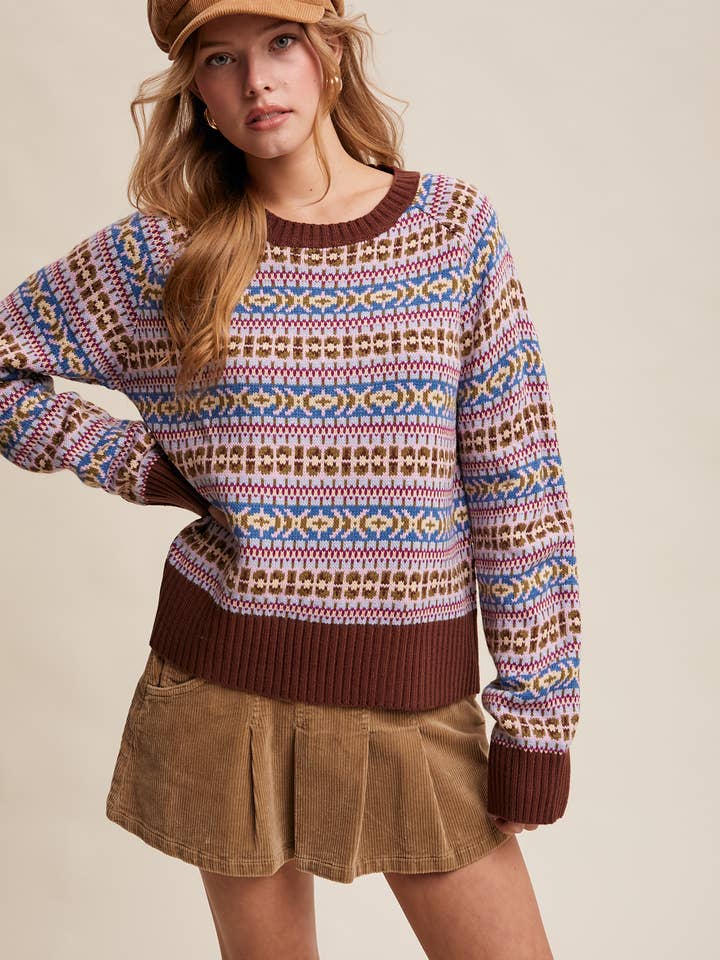 Fair Isle Knit Sweater LSW1019 for wholesale by Listicle