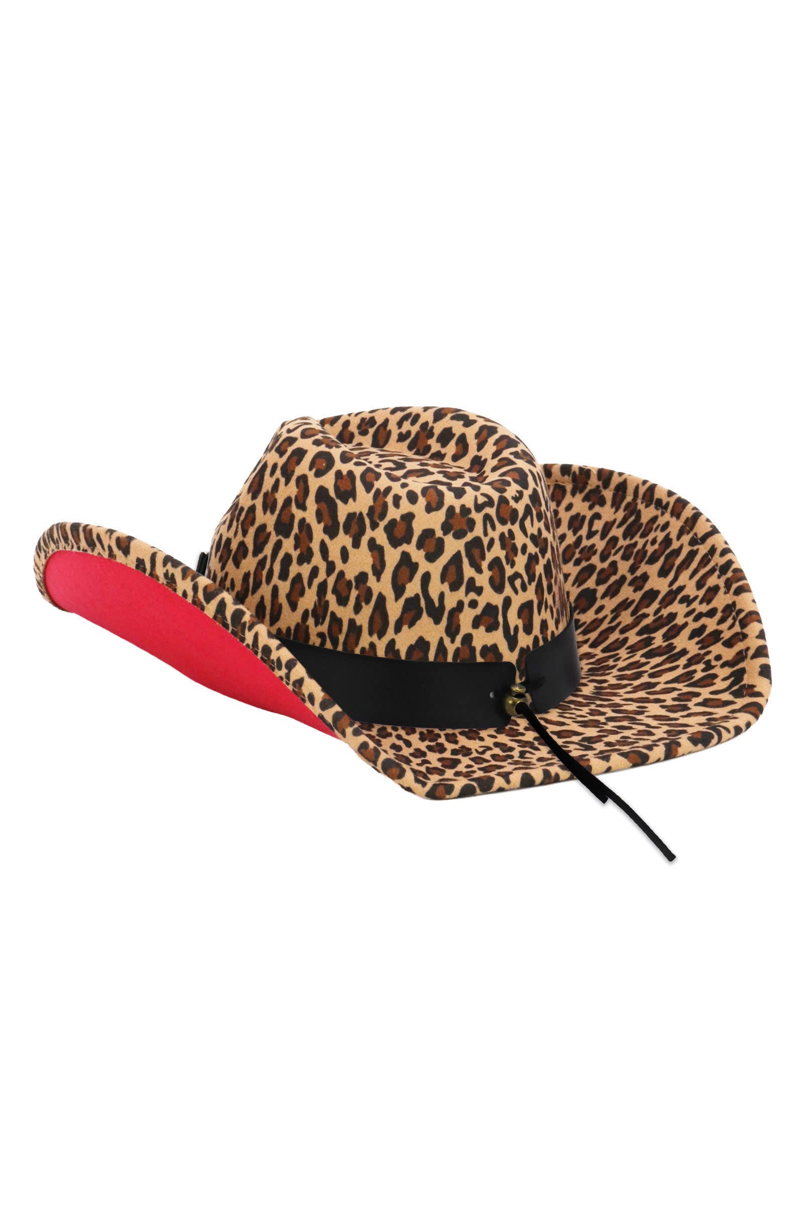 Cap Zone – Chapéu de cowboy - Mulher por atacado – Chapéu de Cowboy de Feltro com Cinto de Estrela de Bronze e Padrão de Leopardo Falso6