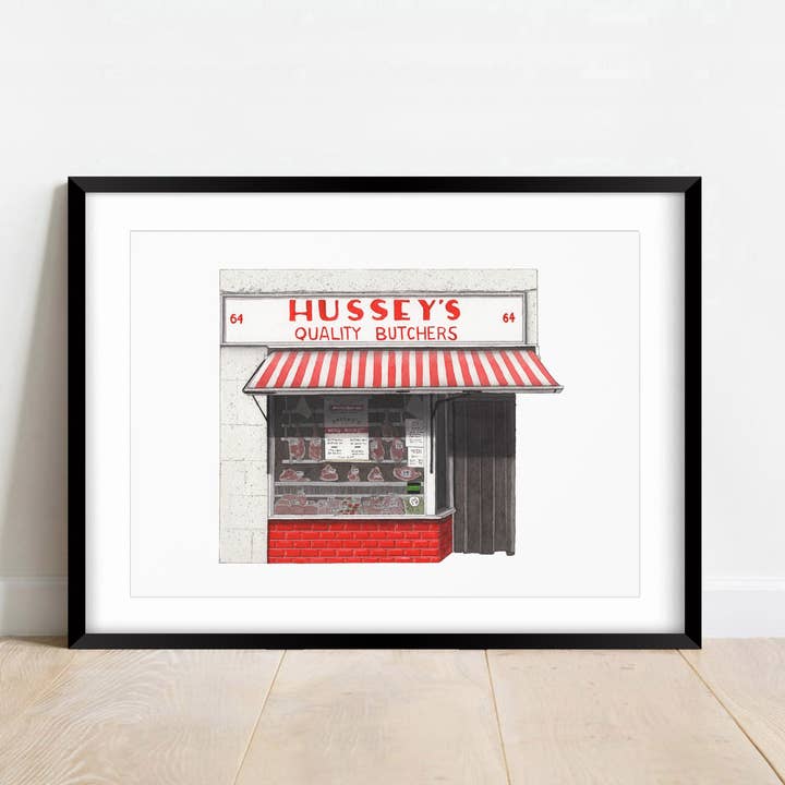 Wapping - Hussey's kvalitetsslagtere - Giclée Print (unframed for engroshandel hos Ana Gallego Illustrations