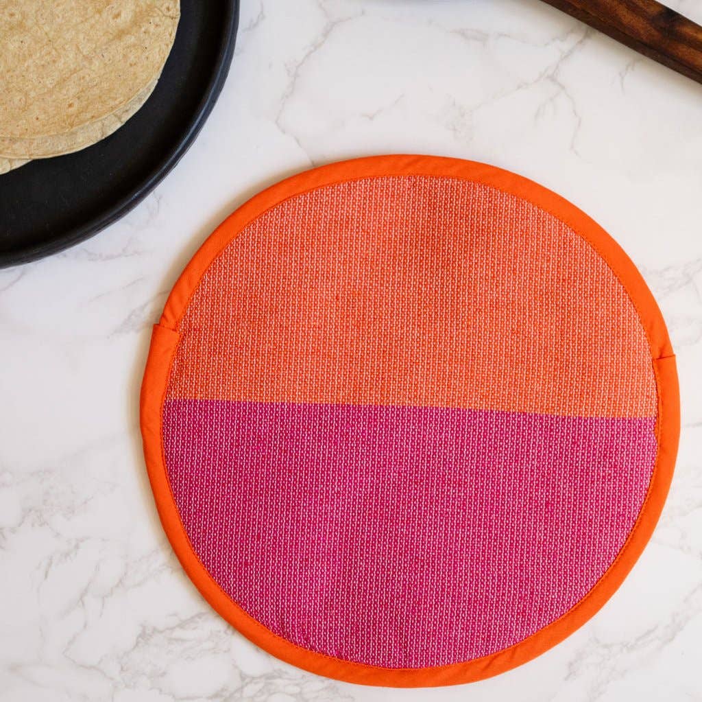 VOLVERDE - Wholesale Kitchen Tool/Gadget - Rosa Mexicano Pink and Orange Color Block Handwoven Cotton Tortilla Warmer2