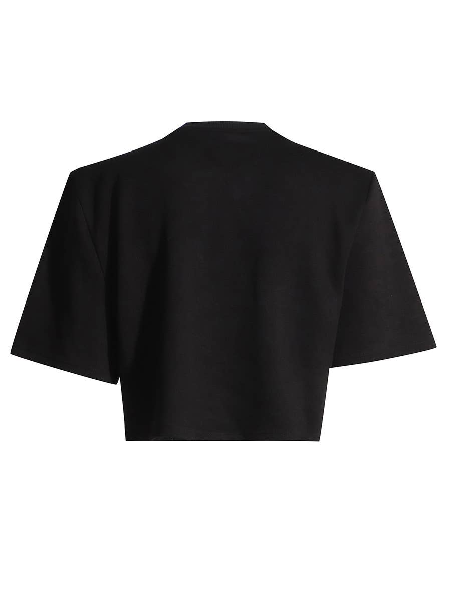 Productseeker - Wholesale Blouse - Women's - TP005 New Diamond Sequined Bow Cropped Top T-shirt1