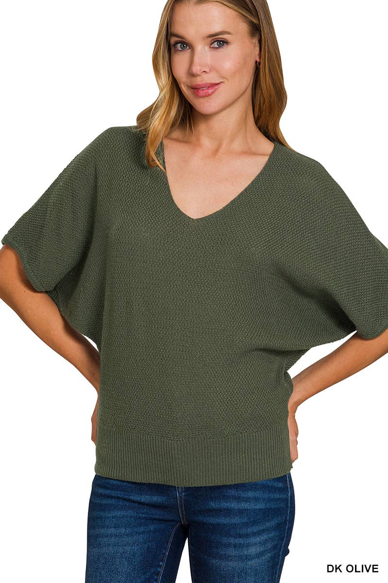 42POPS - Wholesale Knit Sweater - Women's - ',,..._ V Neck Short Sleeve Dolman Sweater11