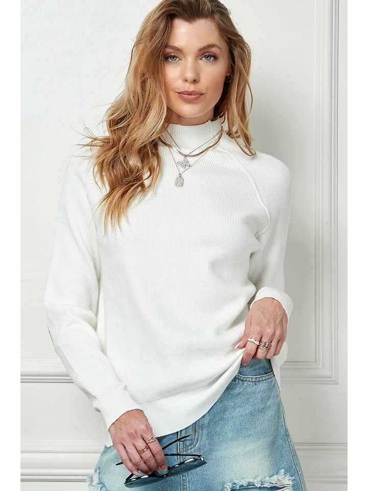 White Heart Elbow Patch Knit Sweater for wholesale on Faire