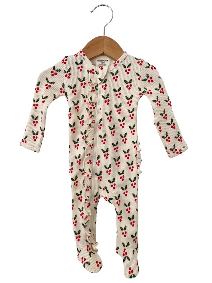 SpearmintLOVE - Wholesale Bodysuit (Footed) - Baby - Organic Waffle Ruffle Zip Footie, Holly1