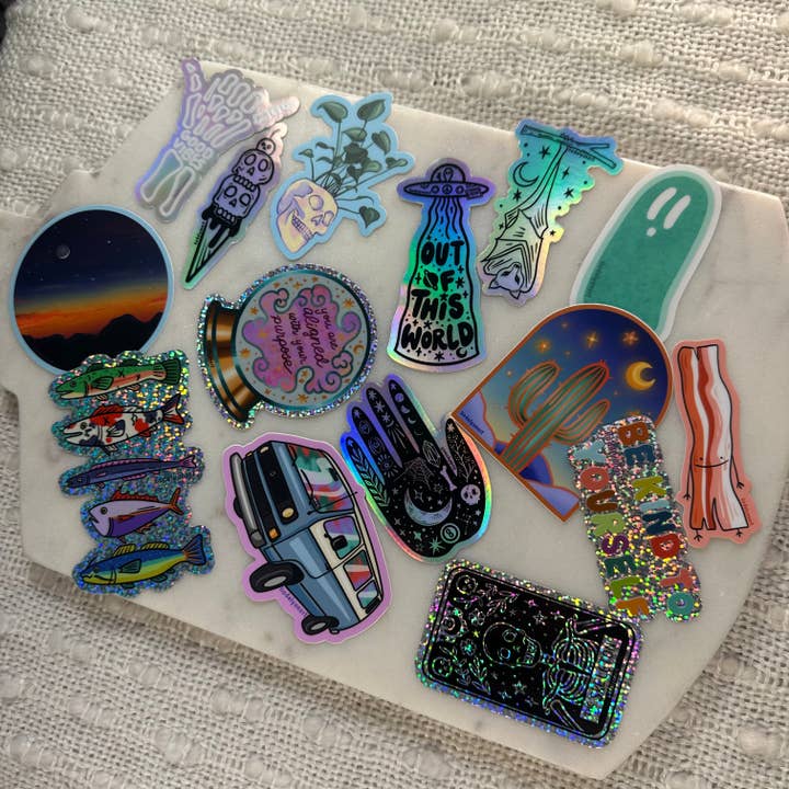 liadelyonart - Wholesale Sticker - Skull Ice Cream Cone Holographic Sticker, 3.2 x 1