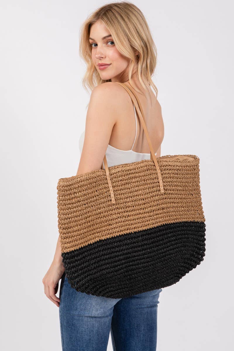 Collections by Fame Accessories – wholesale Tote bag – Women's – Straw Braided Beach Tote Bag2