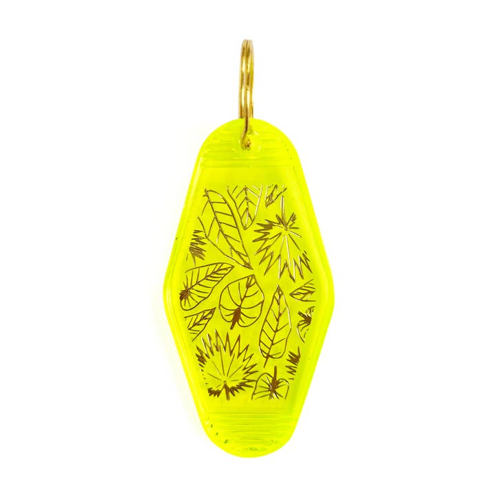 Boss Dotty Paper Co. – wholesale Keychain – Unisex – Botanicals Motel Key Tag | Neon Green & Gold Foil