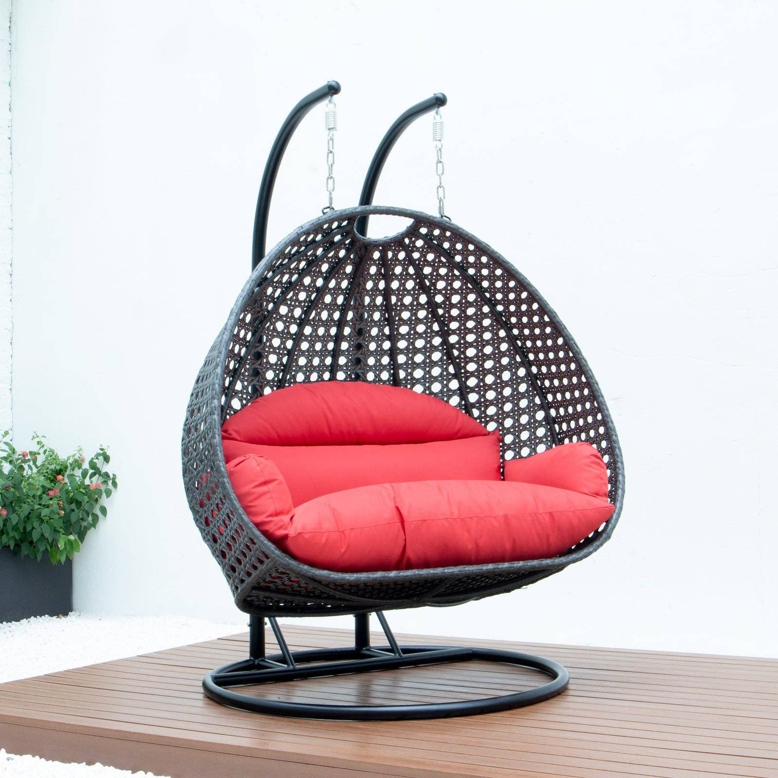 LeisureMod - Wholesale Egg Chair - Modern Charcoal Wicker Hanging Double Seater Egg Swing Chair103