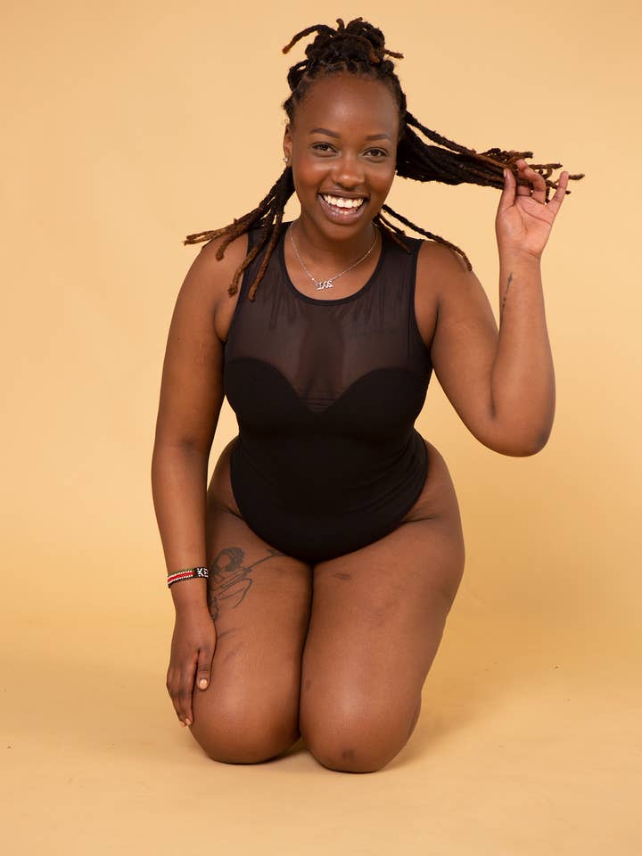 Kupu Bodysuit in Black and Mesh for wholesale by Manners London