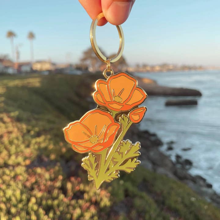 Pau Hana Designs - Wholesale Keychain - Unisex - California Poppy Hard Enamel Keychain1