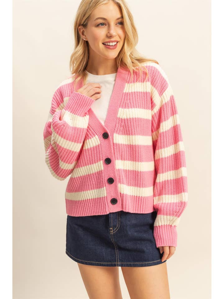 Striped Sweater Cardigan With Button Front for wholesale by HYFVE