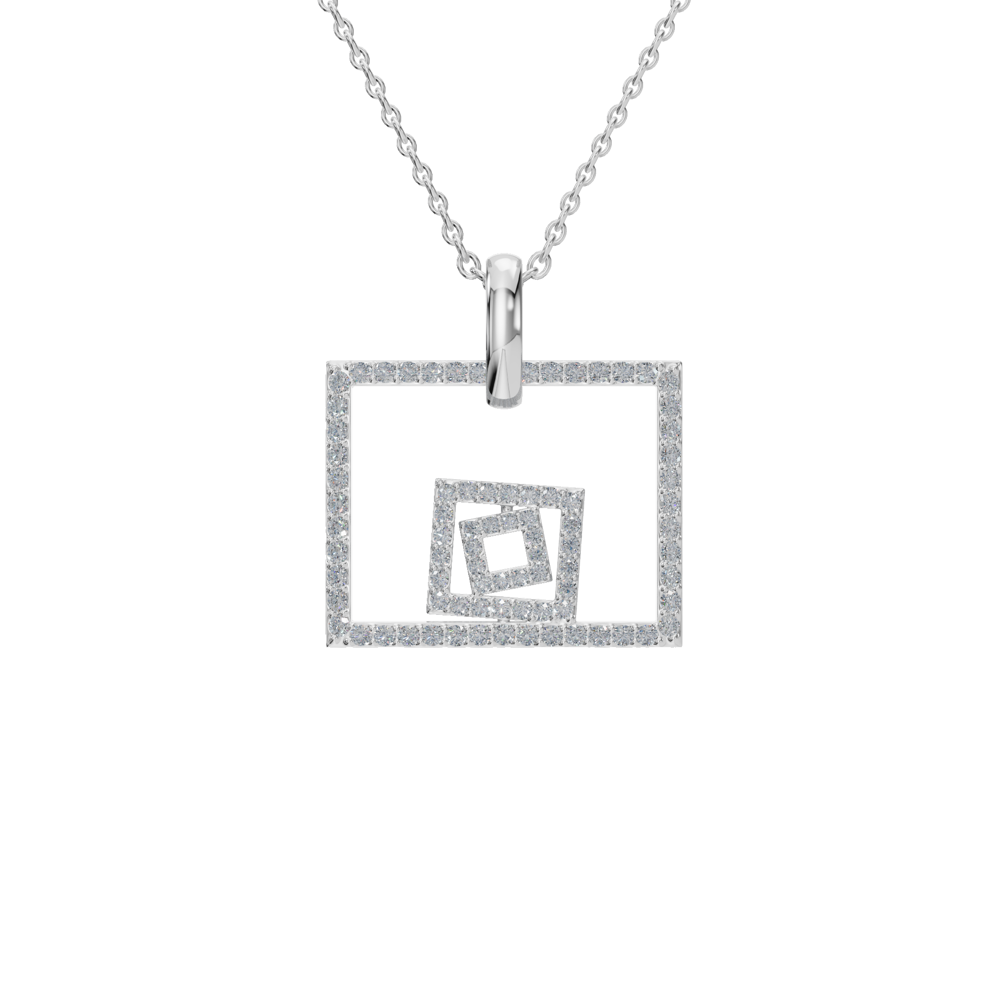 PureYou Jewelry - Vente Colliers à pendentif - Collier carré en diamant en or 14K, collier superposé délicat4