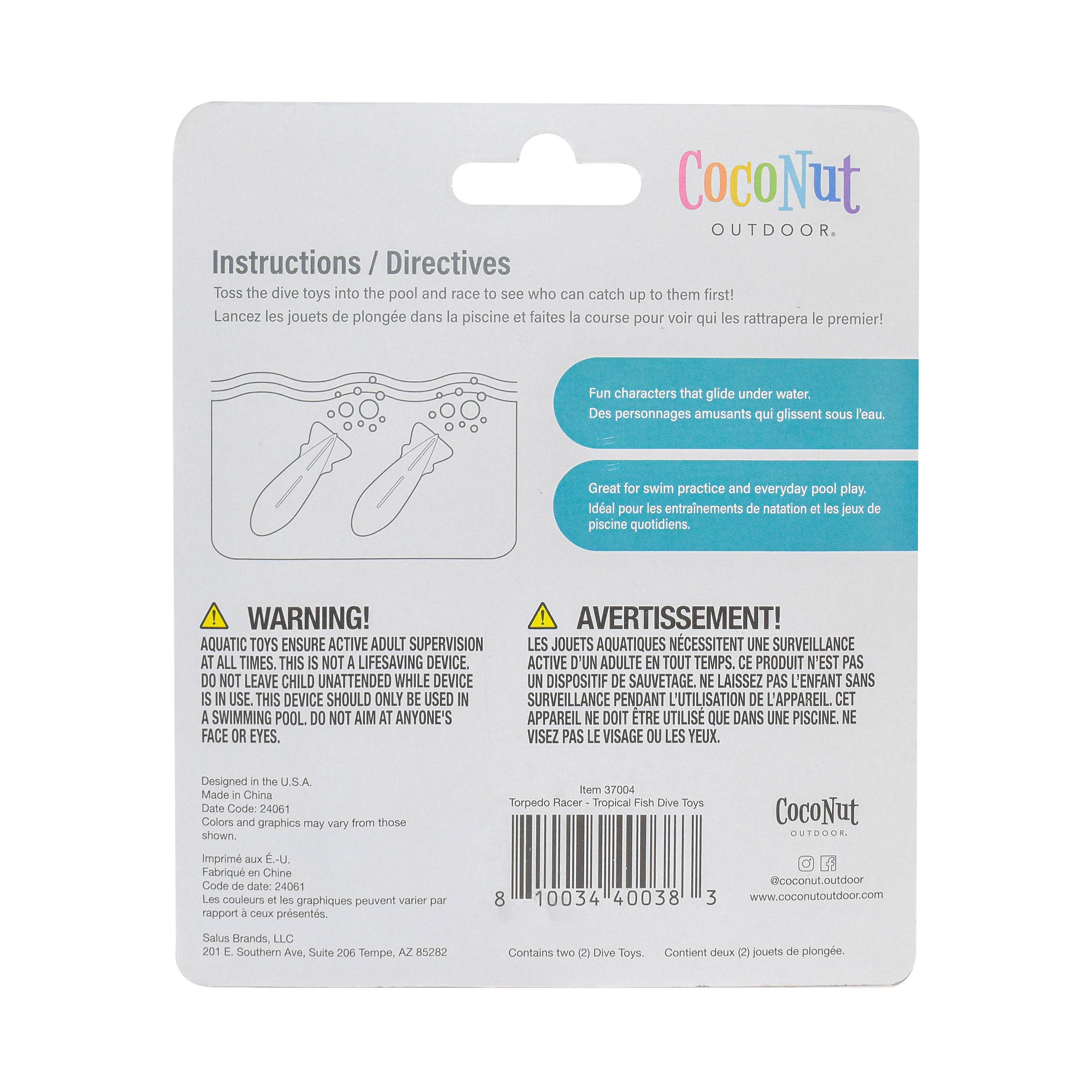 Salus Brands - Vendita all'ingrosso Giocattolo da spiaggia/piscina - Bambini e neonati - Giocattoli subacquei Torpedo Racers - Tropical Fish, confezione da 25
