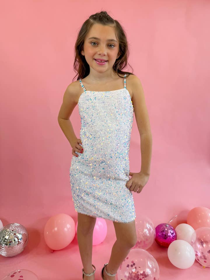 Ellie and Mila - Wholesale Dress - Kids - White Sequin DressÂ