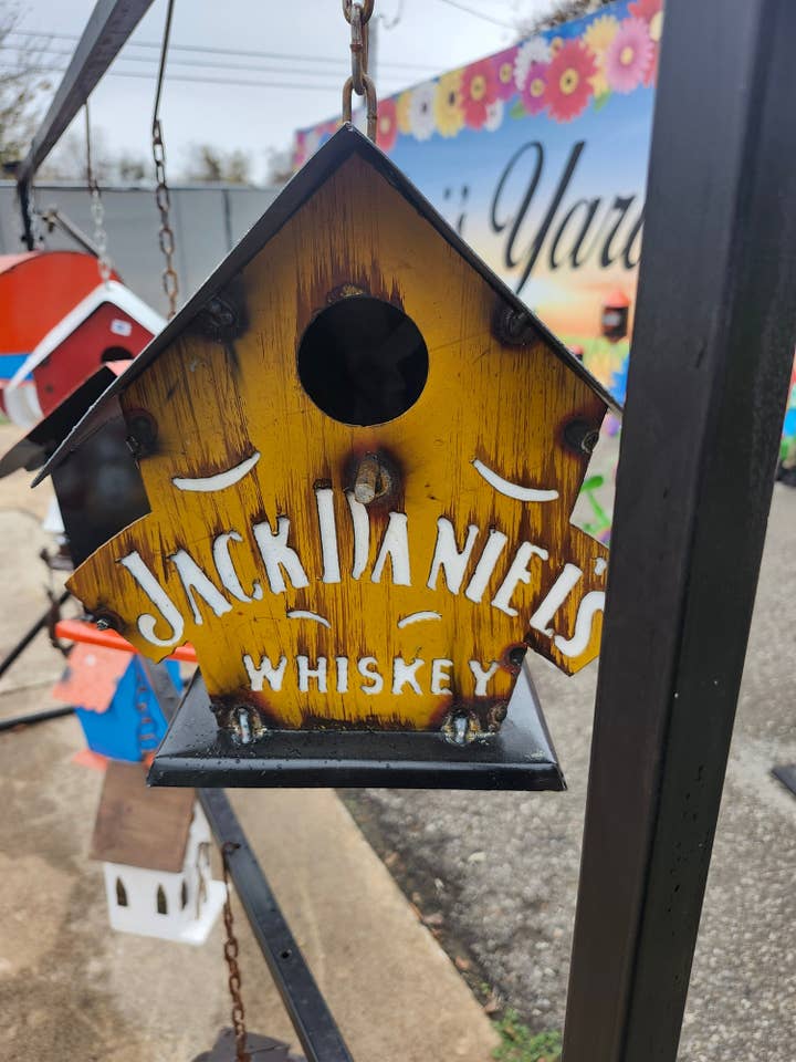 Jack Daniel birdhouse for wholesale by Gigi's Yard Charms