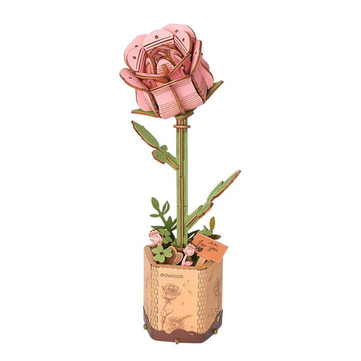 Magnote - Wholesale DIY Craft Kit - Rowood Pink Rose 3D Wooden Puzzle