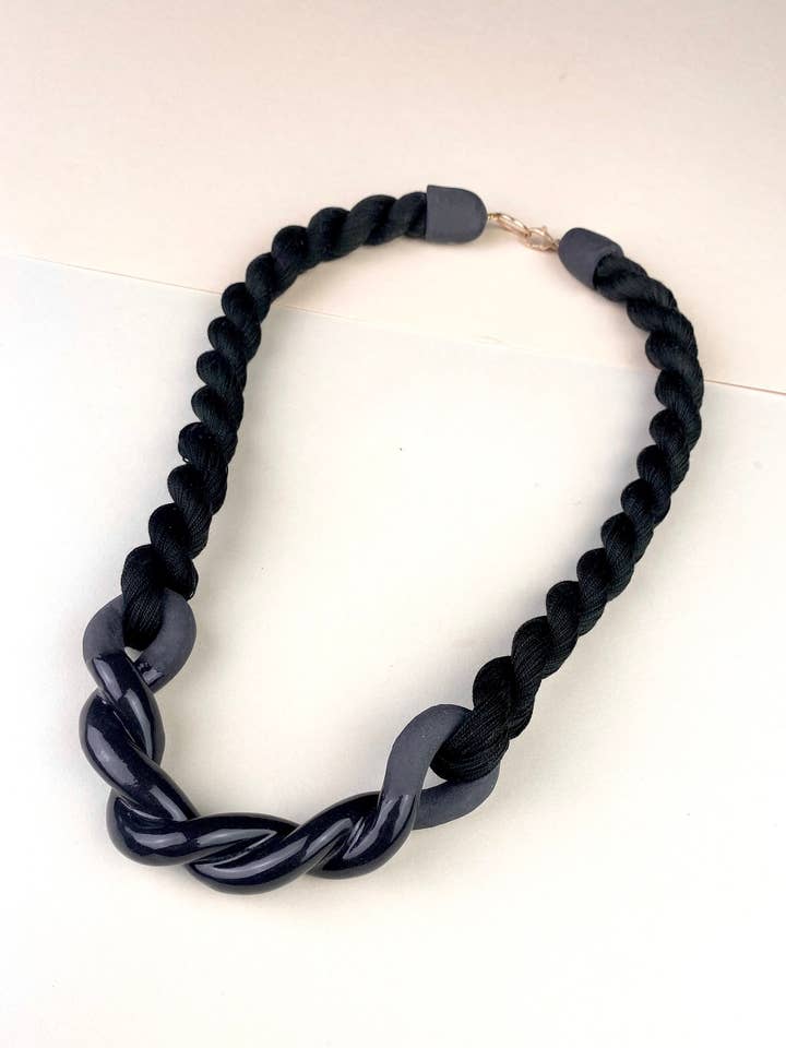 Black Twist Collar - Porcelain and Cotton Statement Necklace for wholesale by Barrow PDX
