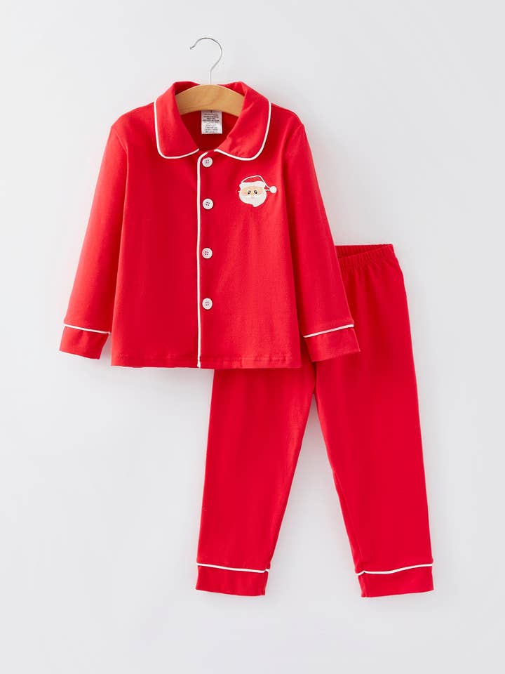 Pijamas Rojos de Navidad para Niños con Bordado de Papá Noel para venta al por mayor de Rylee Faith Designs