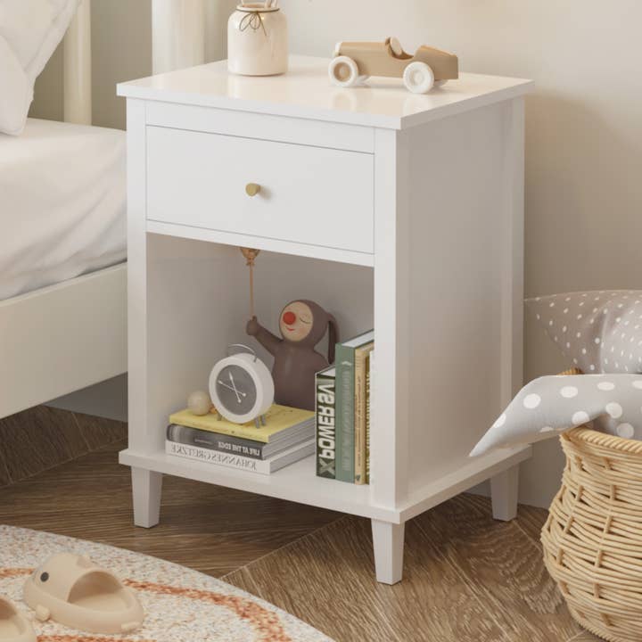 26.8in White Wooden Nightstand with Drawer and Open Shelf for wholesale by 39F Inc.