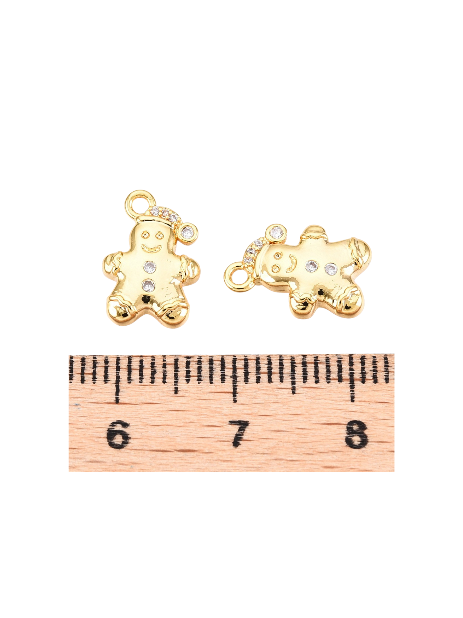 The Charm Bar Company - Wholesale Individual Charm/Pendant - Gold Cubic Zirconia Gingerbread Man2
