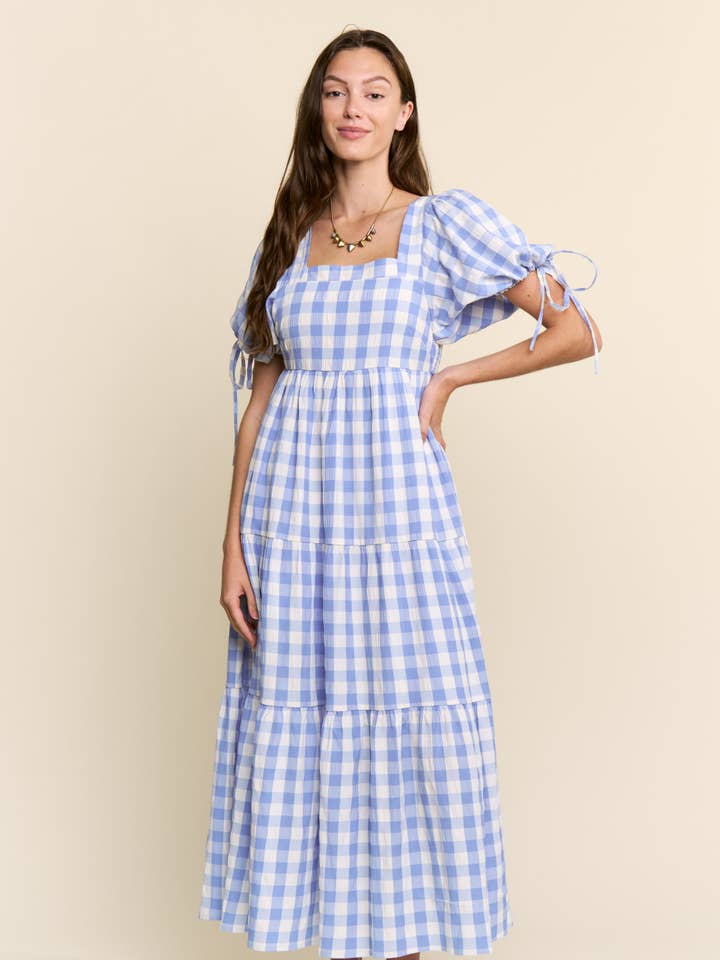 The Meadow Gingham Tiered Maxi Dress for wholesale by J.NNA
